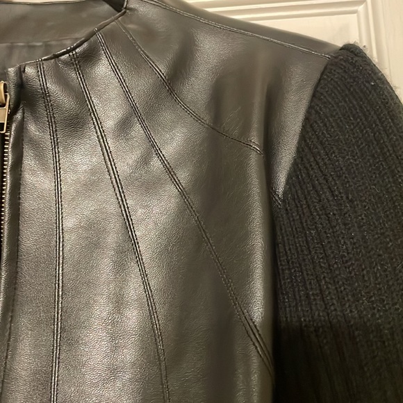 Black faux leather and knit zip-up sweater jacket with Size Medium - Picture 2 of 10
